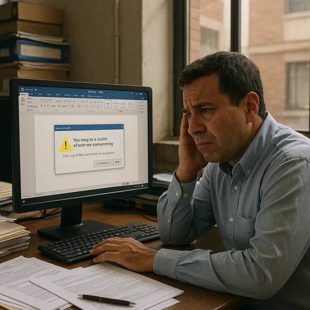 Icono de calavera sobre un computador representando el peligro del software pirata.